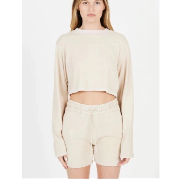 COTTON CITIZEN | Vintage Oatmeal Tokyo Long Sleeve Crop Top Stretch Beige - Picture 1 of 6